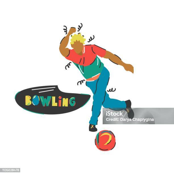 Handdrawn Vector Illustration Of A Bowling Player Sketch Design Of The Athlete Stock Illustration - Download Image Now