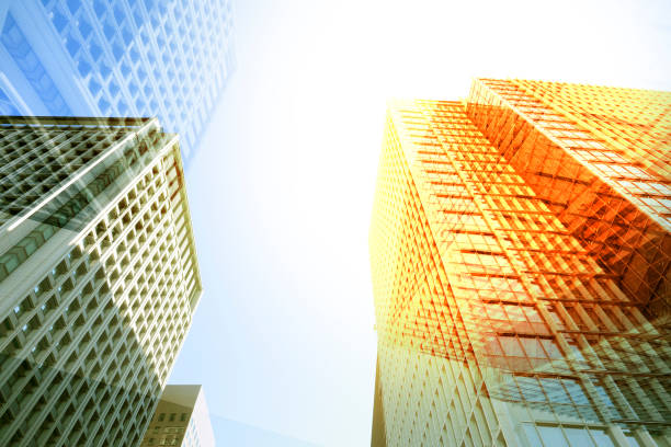 istock communication tower on the building with blue sky on background. 1135029379