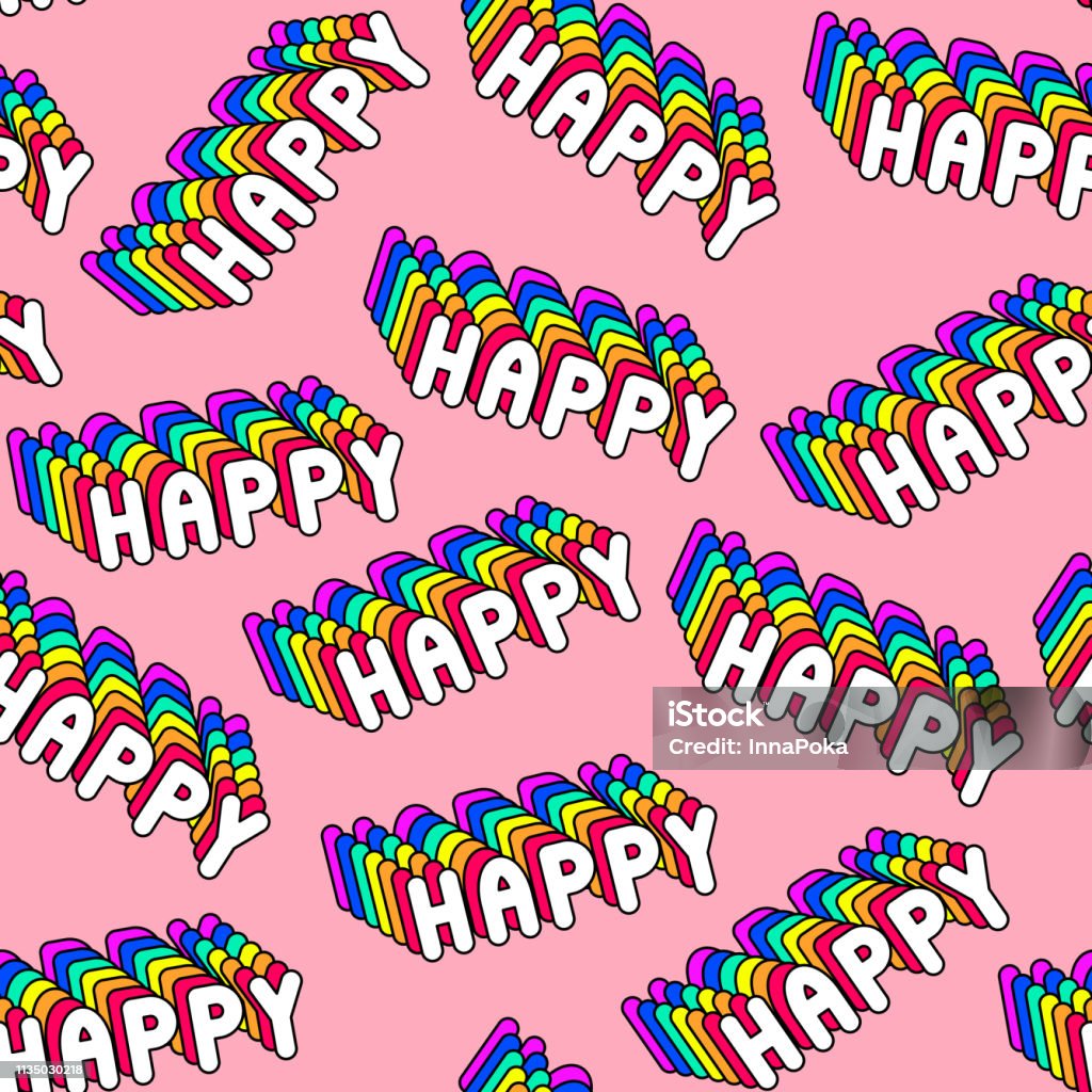 Seamless Pattern With Words Happy Pink Background Text Patches Vector  Wallpaper Stock Illustration - Download Image Now - iStock