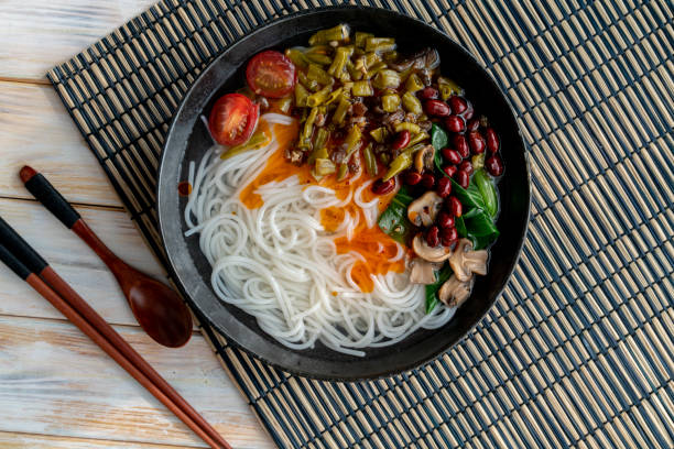 rice noodles with vegetables and shrimp