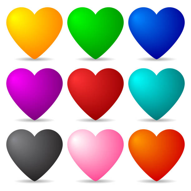 ilustraciones, imágenes clip art, dibujos animados e iconos de stock de conjunto de corazones de color 3d aislados en fondo blanco para el diseño, juego, tarjeta. ilustración vectorial. - heart shape valentines day vibrant color bright