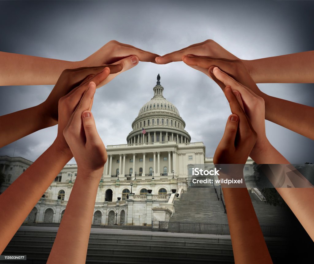 Diversity In America Diversity in America or a United States symbol for diverse multicultural government community in a 3D illustration style. Demography Stock Photo