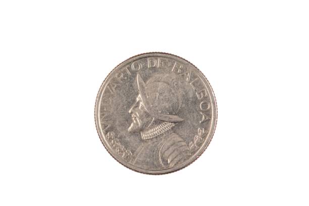 Panamanian one quarter Balboa coin isolated on white stock photo