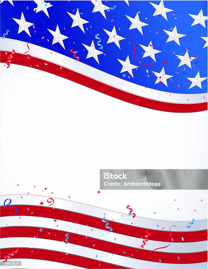 Bandeira americana com Confete e fitas - Vetor de 4 de Julho royalty-free