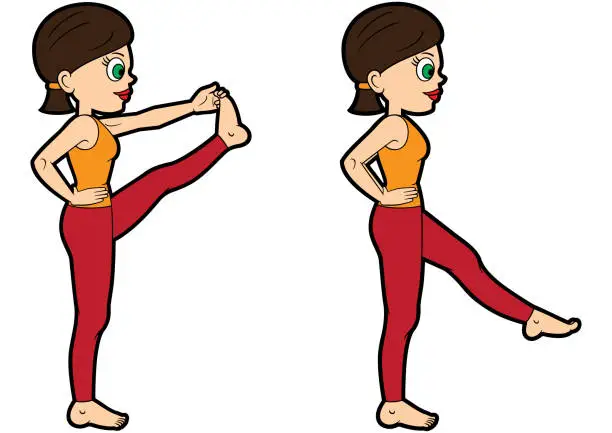 Vector illustration of Yoga asana set standing leg forward extension