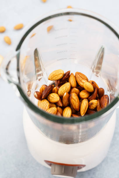 istock Blender with soaked almonds for making nut milk. 1135036942