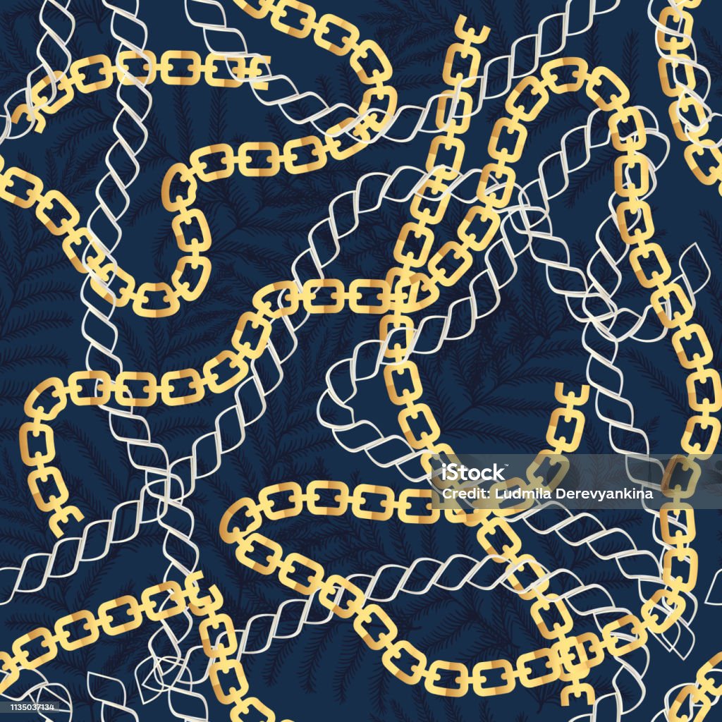 Chain Cloth Fashion Seamless Pattern With Golden Chains Fabric Design Background ...