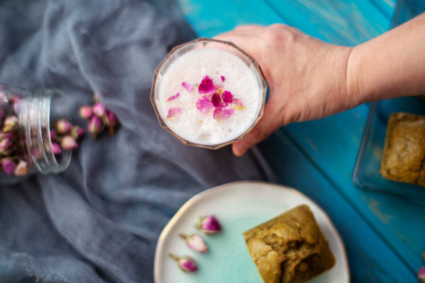 istock fresh homemade Matcha cake and frothy fruit juice 1135040527