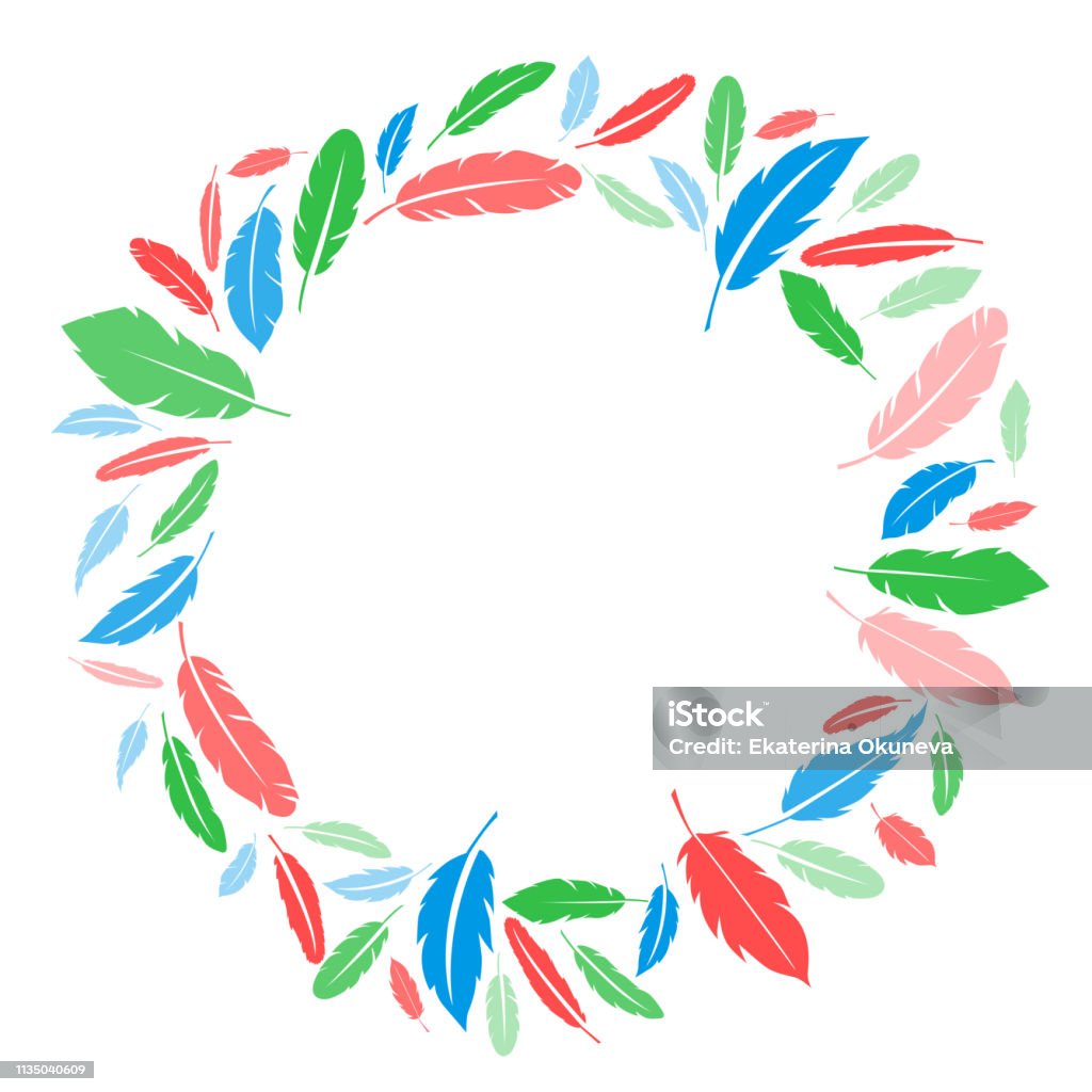 Round Feather Frame Design Vector Bird Feathers Composition Stock ...