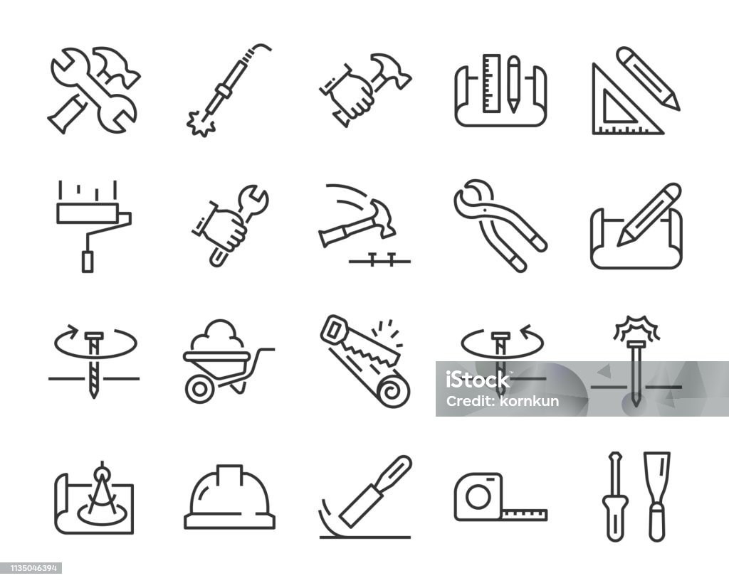 set of work icons, such as engineer, carpenter, construction, builder Icon Symbol stock vector