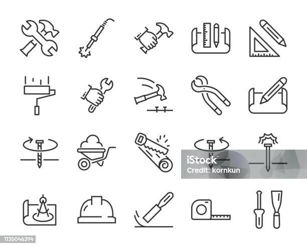 Set Of Work Icons Such As Engineer Carpenter Construction Builder Stock Illustration - Download Image Now