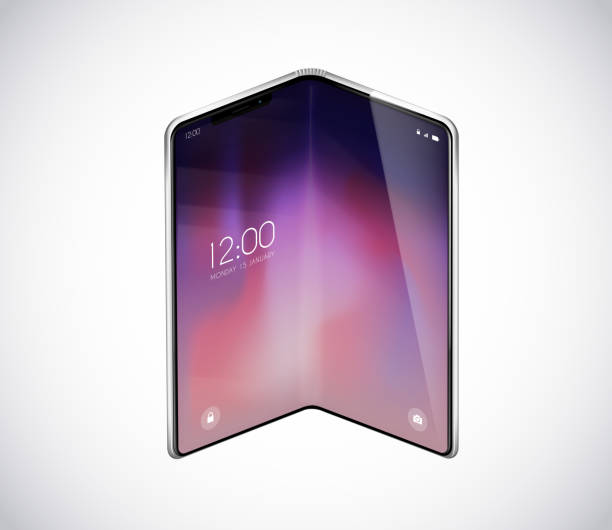 New foldable smartphone concept, prototype with advertisment background. Mobile with background and fold flexible screen. Mockup model for add, branding. New foldable smartphone concept, prototype with advertisment background. Mobile with background and fold flexible screen. Mockup model for add, branding. foldable stock illustrations