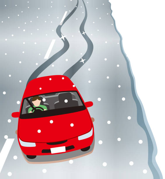 bildbanksillustrationer, clip art samt tecknat material och ikoner med körning på en väg där den frös och en lätt snöfall - vinter väg bil