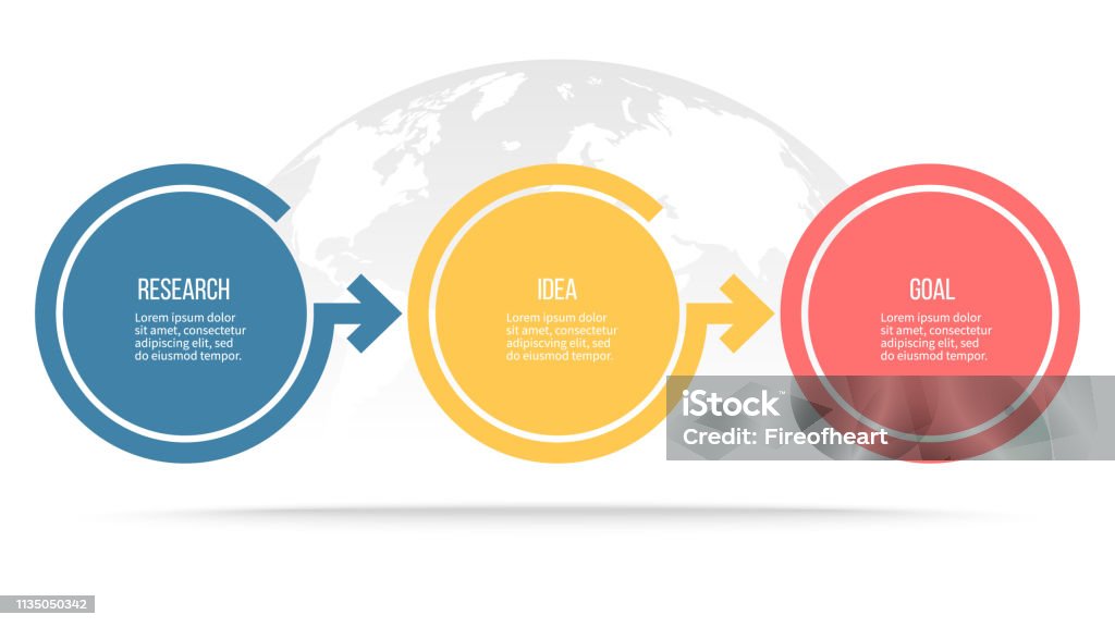 Infografías empresariales. Proceso con 3 pasos, opciones, círculos. Plantilla vectorial. - arte vectorial de Número 3 libre de derechos
