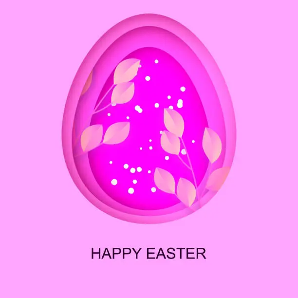 Vector illustration of Happy Easter greeting card. Vector illustration. Paper cut egg shape with shadow