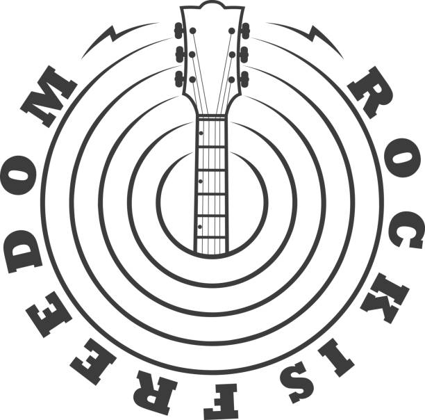 Guitar neck and text rock is freedom Black and white illustration on the theme of rock. Guitar and text rock is freedom rubber rocks stock illustrations