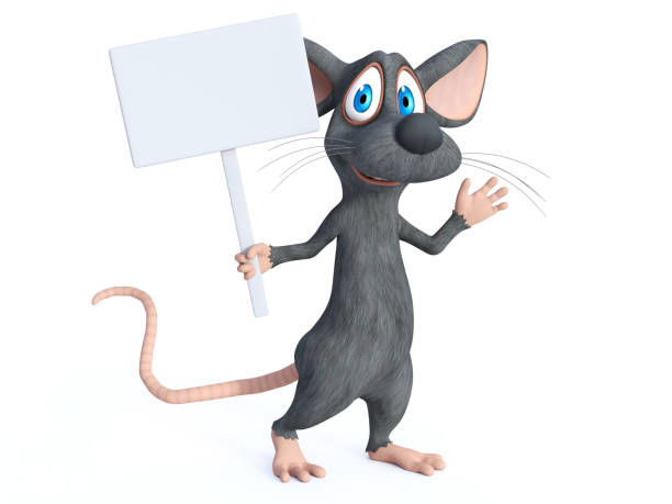 istock 3D rendering of a cartoon mouse holding blank sign. 1135052321