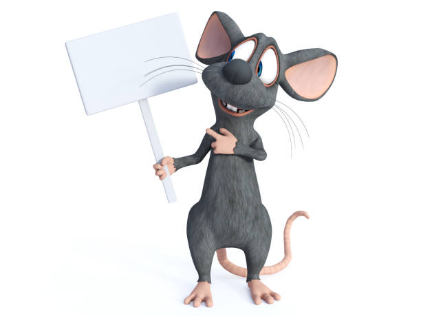 istock 3D rendering of a cartoon mouse holding blank sign. 1135052352