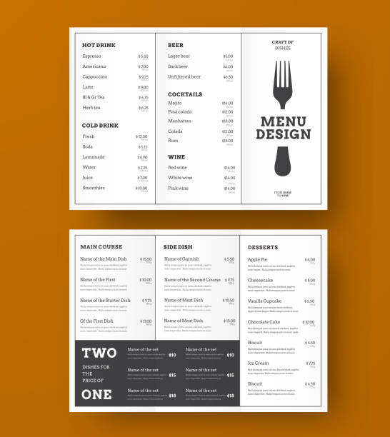 istock Design of the vector Trifold menu for a cafe or restaurant with black stroke and blocks for text. 1135054409