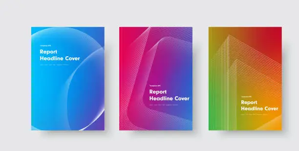 Vector illustration of Design of vector minimalistic covers with gradient and geometric intersecting line shapes.