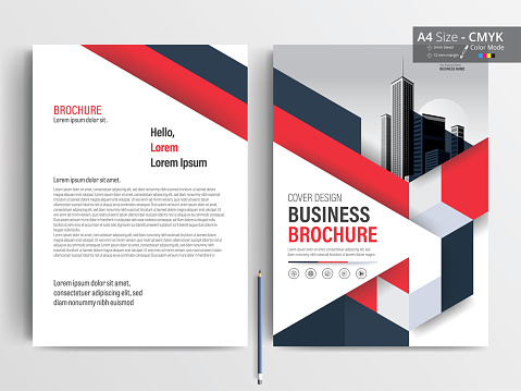 Brochure Flyer Template Layout Background Design. booklet, leaflet, corporate business annual report layout with white, red and blue geometric background template a4 size - Vector illustration.