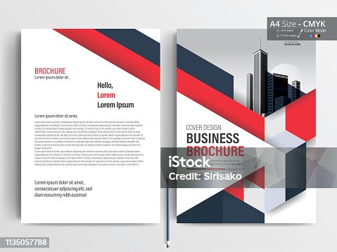 istock Brochure Flyer Template Layout Background Design. booklet, leaflet, corporate business annual report layout with white, red and blue geometric background template a4 size - Vector illustration. 1135057788