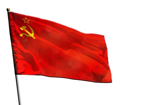 istock Fluttering Soviet Union (SSSR, USSR) flag on clear white background isolated. 1135059505