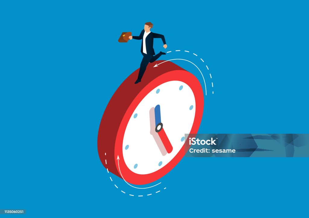 Empresario corriendo en el reloj - arte vectorial de Tiempo libre de derechos