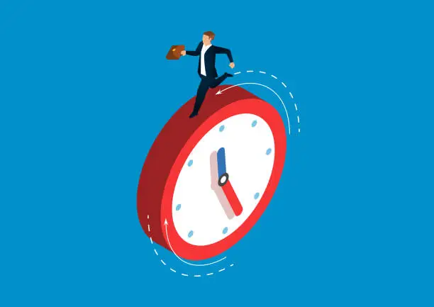 Vector illustration of Businessman running on the clock