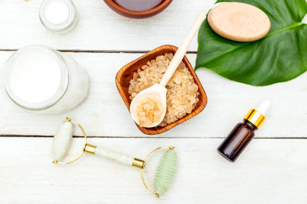 istock Zero waste.  Organic beauty products on wooden background 1135061491