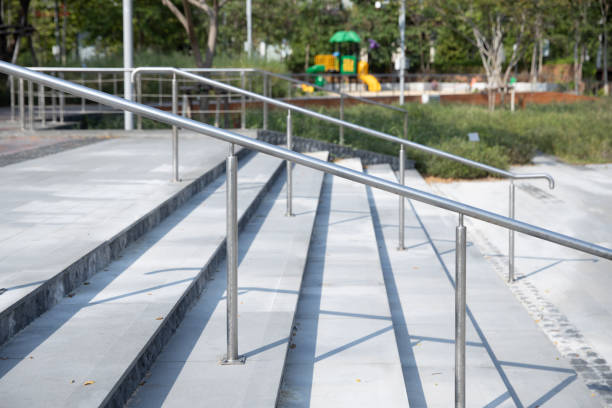 istock staircase with steel railing at outdoor park. 1135063127