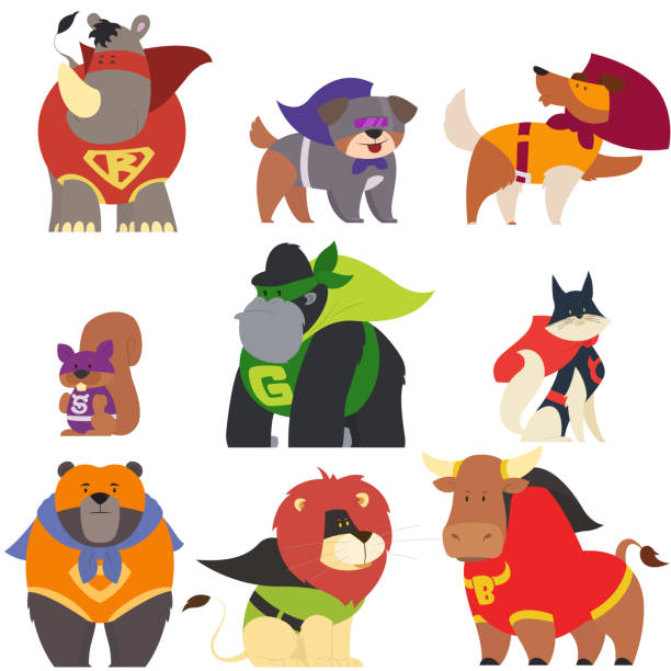 ilustrações de stock, clip art, desenhos animados e ícones de animals in superhero costumes. - heroes dog pets animal