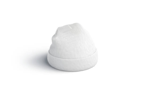 Blank white beanie mock up, isolated, side view