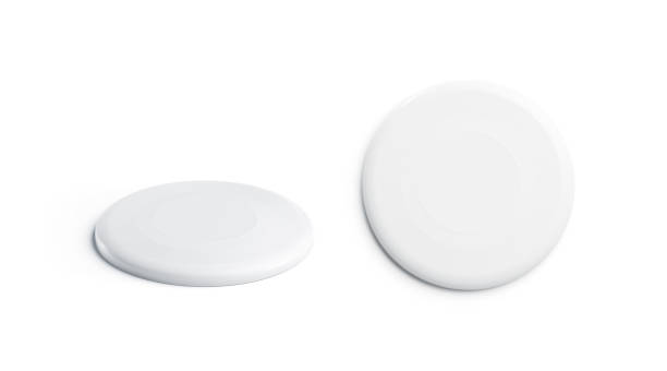 Blank white plastic frisbee mockup, isolated, top and side view