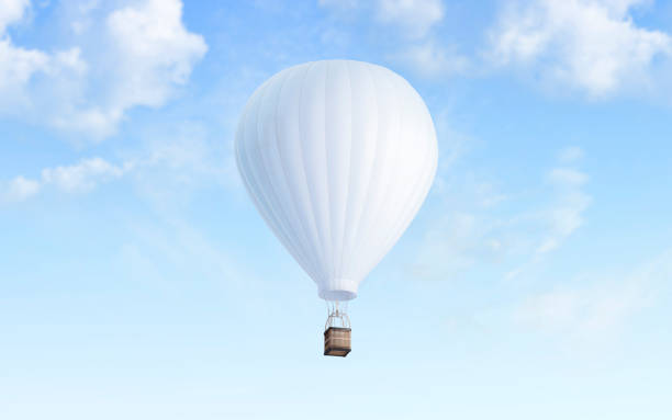 Blank white balloon with hot air mockup on sky background