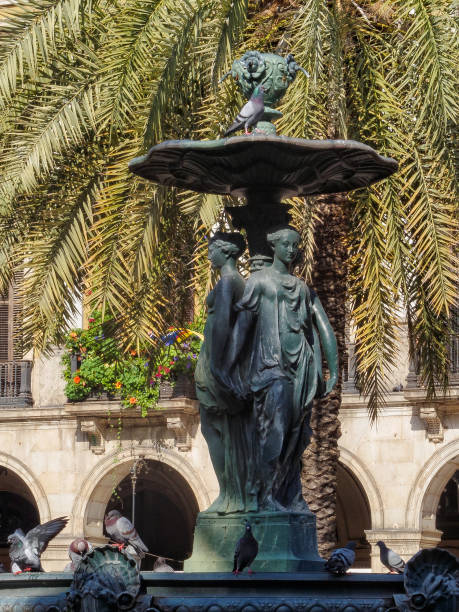 Fountain of the Three Graces on the Royal Square (Placa Reial) - Barcelona, Catalonia, Spain