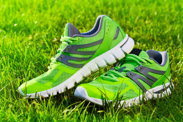 istock sneaker shoes on green grass field 1135068205