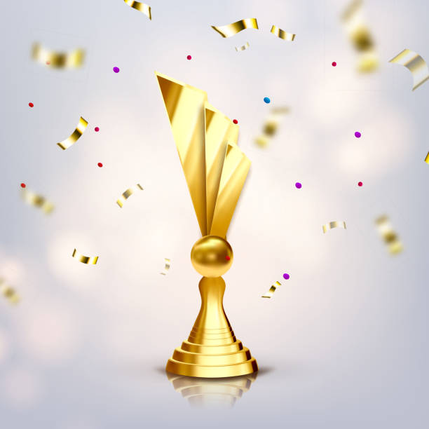 istock Metallic Trophy Cup Vector. Game Medal. Celebration Ceremony. Competition Symbol. Gilded Metal Object. Leader Tag. Athlete Power. 3D Realistic Illustration 1135068252