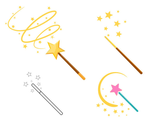 ilustrações de stock, clip art, desenhos animados e ícones de magic wand set - wizardry