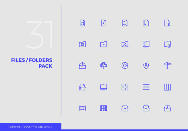 Vector Line Icons Multimedia Files Pack Simple line icons pack of multimedia files system management. Vector pictogram set for mobile phone user interface design, UX infographics, web apps, business presentation. Sign and symbol collection. symbol icon set business downloading stock illustrations