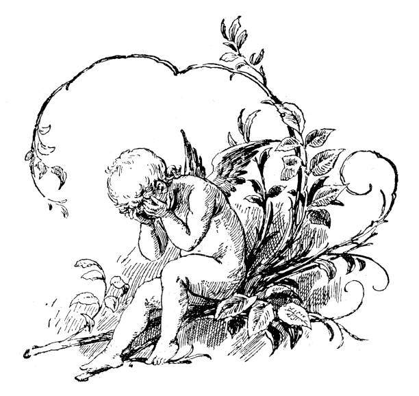 istock Crying child angel ,vintage book ornament 1135071834