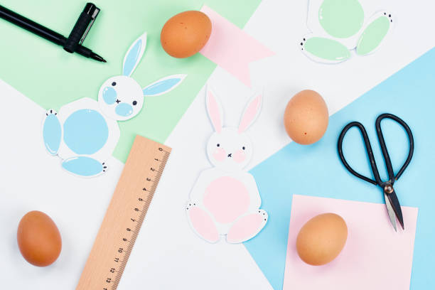 istock Table full of handmade easter bunnies and eggs 1135071837