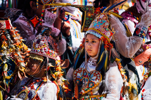 Coya, Cusco, Peru, south america - 2015 August 15: young girl on assumption day in Coya, small village near Cusco