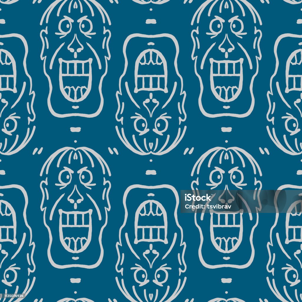 Abstract Angry Face Angry Faces Hand Drawn Doodle Seamless Pattern Stock Illustration ...
