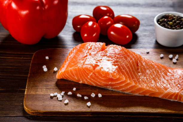 istock Fresh raw salmon steak on stone plate 1135078692