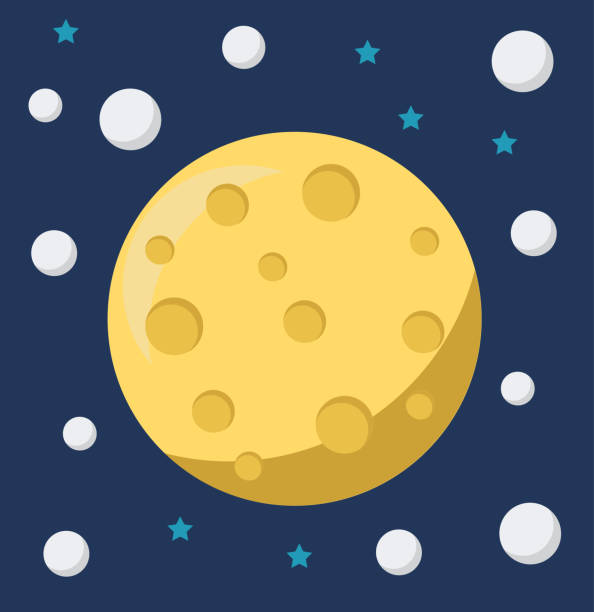 Planet in Space, the Moon with Stars vector art illustration