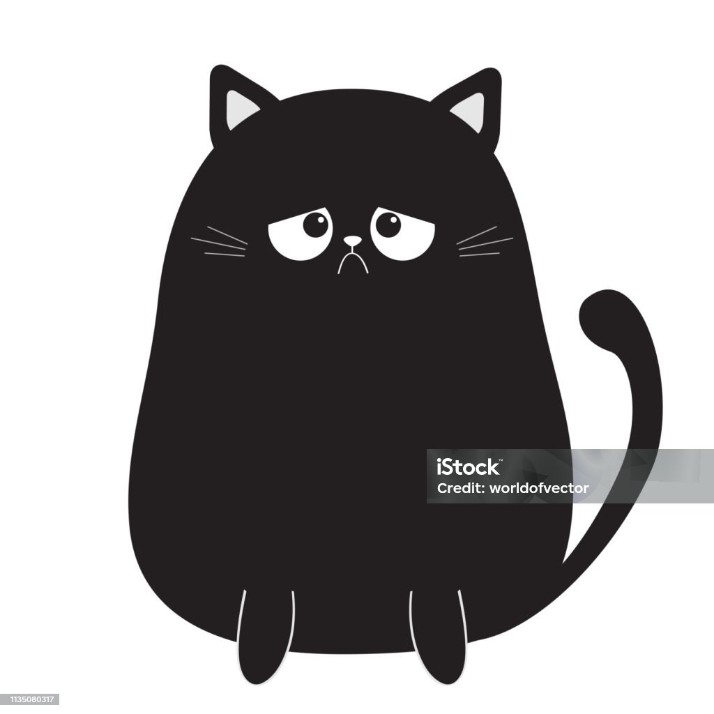 Black Cute Sad Grumpy Cat Kitten Bad Emotion Cartoon Kitty Character Kawaii  Animal Funny Face With Eyes Mustaches Nose Ears Love Greeting Card Flat  Design White Background Isolated Stock Illustration - Download