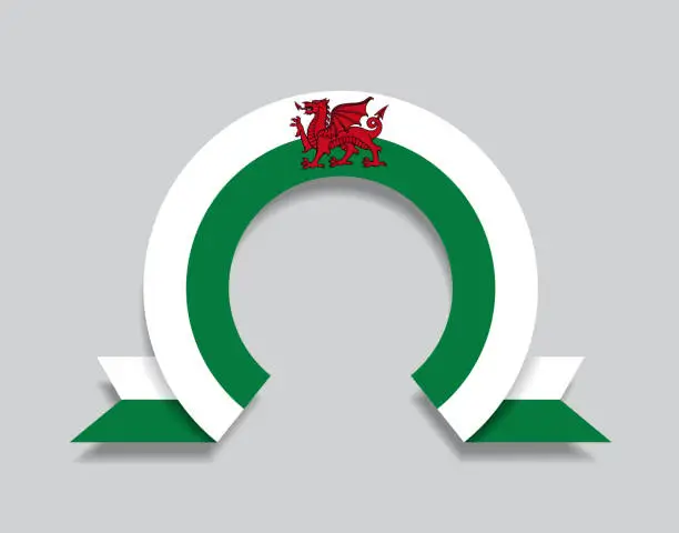 Vector illustration of Welsh flag rounded abstract background. Vector illustration.