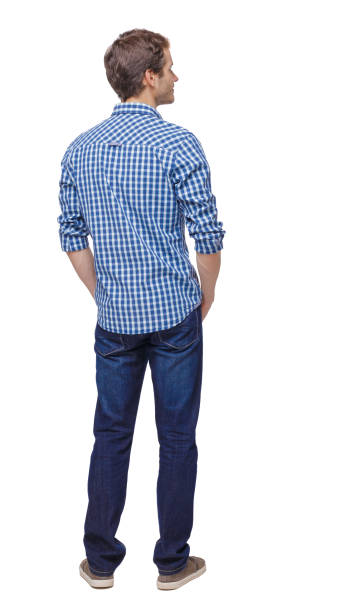 istock Back view of man in dark jeans. 1135081437