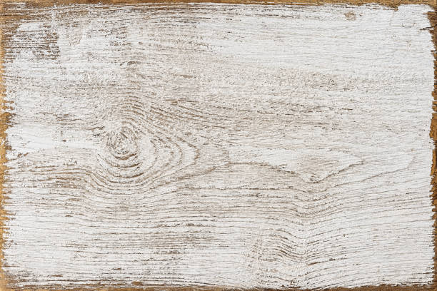 Old weathered white textured wooden teak board panel background with lots of texture and grain and a nice exposed worn wood edge frame.
